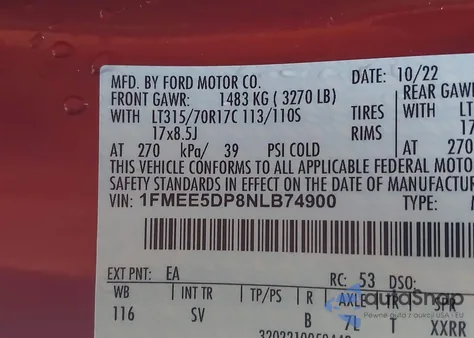 2022 Ford Bronco Black Diamond из США, поврежденный, VIN 1FMEE5DP8NLB74900